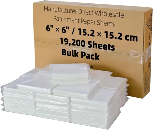 Vista 15 de Cuadrados de papel pergamino pequeños comerciales de 4 x 4 pulgadas (43,200 hojas), sin blanquear, antiadherentes, precortados, para envoltorios