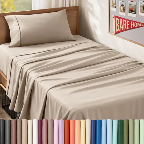 Vista 100 de Bare Home Juego de Sábanas Twin - Sábanas de Cama de Microfibra Ultra-Suave 1800 - Doble Cepillado - Bolsillos Profundos - Ajuste Fácil - Extra