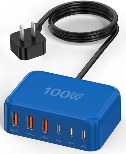 Vista 5 de Cargador USB 6 en 1 de 100 W, estación de carga 50% más pequeña para A-blanco