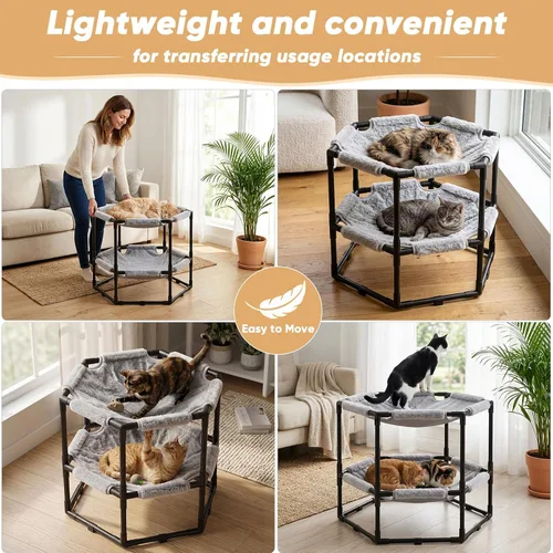 Vista 8 de Hamaca elevada para gatos, litera elevada hexagonal para gatos