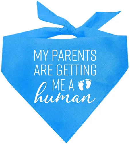 Vista 15 de My Parents are Getting Me A Human Dog Bandana Triángulo ajustable 100% algodón Fabricado en Estados Unidos Nuevo bebé Anuncio de embarazo
