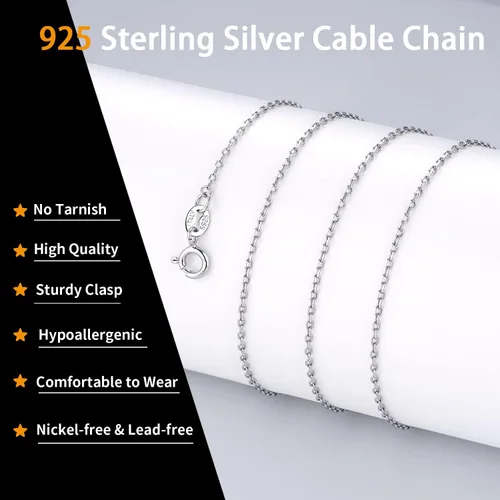 Vista 2 de Jewlpire 18k Gold Over 925 Sterling Silver Chain Necklace for Women Girls, 1.3mm Cable Chain Super Sturdy & Shiny Women's Chain Necklace