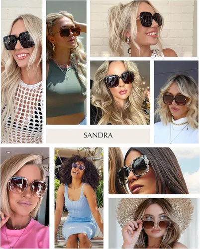 Vista 3 de DIFF Sandra Designer - Gafas de sol cuadradas de gran tamaño para mujer, protección UV400