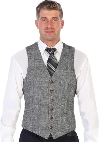 Vista 103 de Gioberti Chaleco de tweed formal de 6 botones para hombres