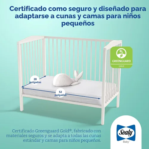Vista 6 de Colchón de cuna Sealy Baby Flex Cool de 2 etapas transpirable con ajuste para cama de niño, funda de algodón transpirable y resistente al agua, 204