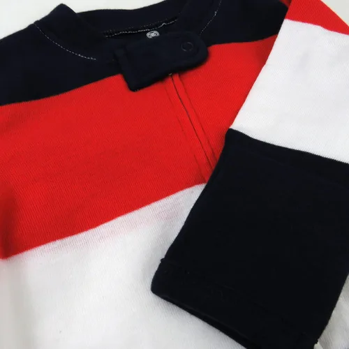 Vista 2 de HonestBaby Baby-Boys Classics Sleep & Play Footed One-piece Pajama Sleeper 100% Organic Cotton Raya Negrita Rojo Blanco Blu
