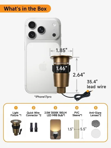 Vista 5 de Gardenreet Mini Brass Low Voltage Well Light, 12V IP65 Drive-Over, 1 Pack Bronce Uplight