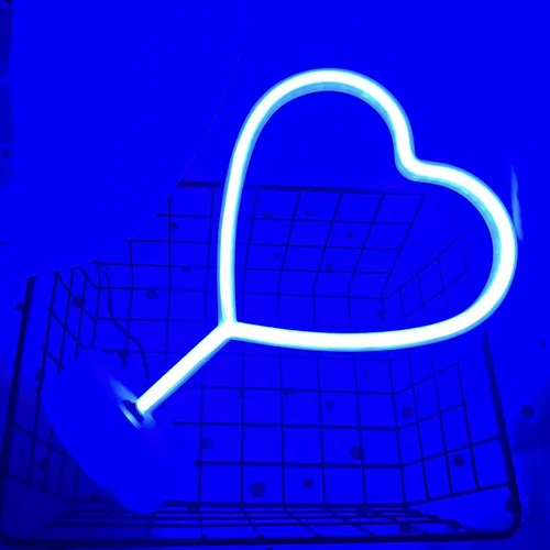 Vista 7 de Letrero de luz LED con luces de corazón, letrero de neón en forma de corazón con base (azul)