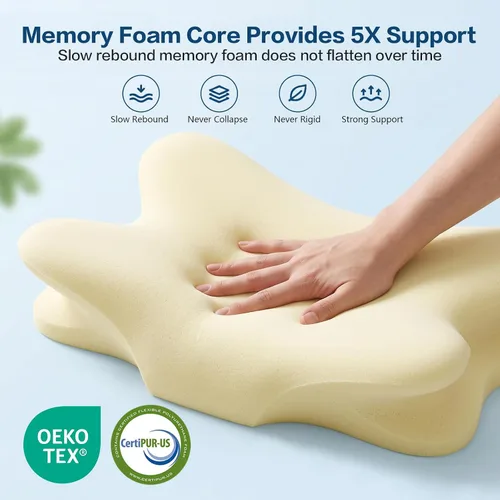 Vista 5 de Almohada cervical para aliviar el dolor de cuello, almohada cervical para dormir, almohadas de espuma viscoelástica para soporte de cuello y Gris