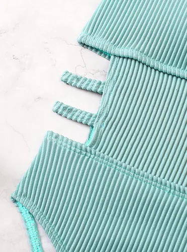 Vista 3 de Hilinker Traje de baño acanalado de una pieza para mujer con control de abdomen