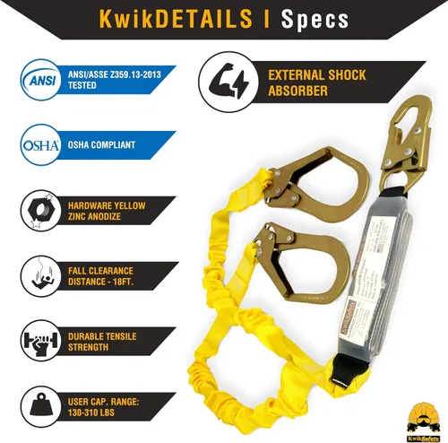 Vista 3 de KwikSafety - Charlotte, NC - Python [Amortiguador externo] Cordón de seguridad de doble pierna de 6 pies OSHA ANSI Equipo de retención de protección