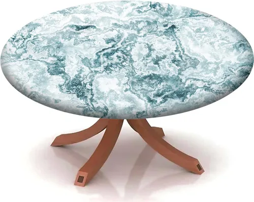 Vista 6 de Mantel redondo ajustable con patrón de mármol, borde elástico, adecuado para catering y cocina, se puede limpiar para mesas redondas de comedor