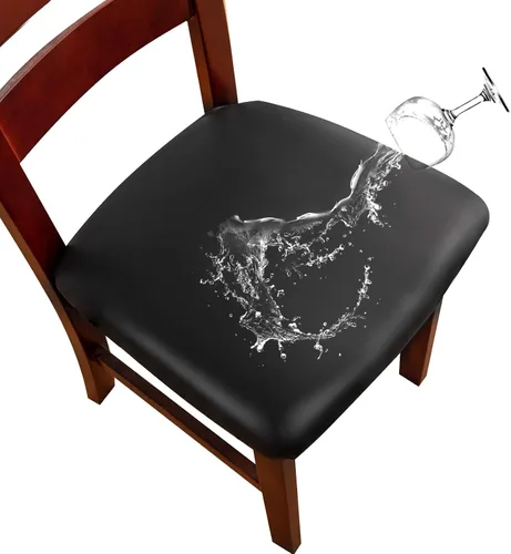 Vista 19 de Genina Juego de 6 fundas de asiento impermeables de piel sintética para sillas de comedor, fundas de asiento de silla, fundas de asiento elásticas