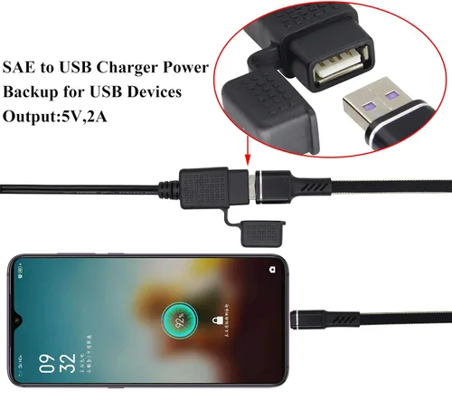 Vista 5 de Cable SAE a USB de 18 AWG, SAE a 2.1 A, adaptador de conector de enchufe de alimentación de puerto USB impermeable con cubierta a prueba de polvo