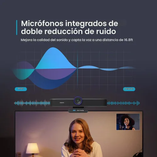 Vista 8 de Cámara web 4K 3 en 1 con micrófonos y altavoz, cámara web 4K con seguimiento automático AI, zoom digital 5X, campo de visión ajustable, control