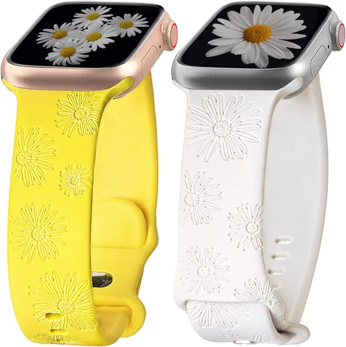Vista 11 de 2 correas grabadas compatibles con Apple Watch Band 1.732 in 1.575 in 1.772 in, correa deportiva de silicona para mujeres y niñas, correa deportiva