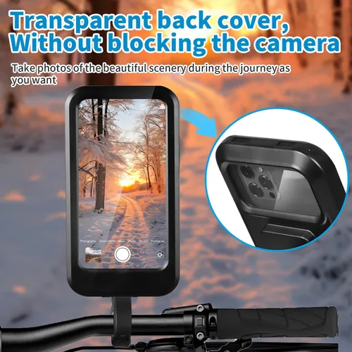 Vista 7 de Soporte de teléfono impermeable para bicicleta, soporte para teléfono de bicicleta con pantalla táctil, bolsa universal impermeable para teléfono