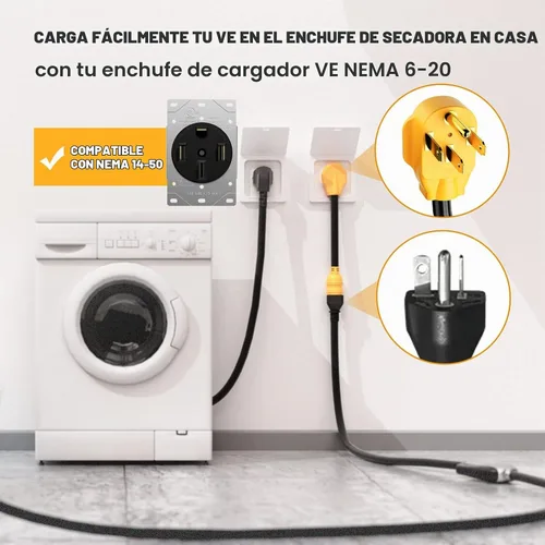 Vista 4 de MECMO NEMA 14-50P a NEMA 6-20R - Adaptador de carga para Tesla EV con interruptor protector de sobretensiones, 1 pie 50A 14-50P RV/generador/enchufe