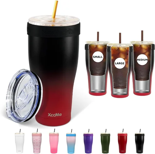 Vista 9 de Funda universal para café helado, aislante de acero inoxidable de 32 onzas, se adapta a tazas Starbucks/Dunkin/McDonalds, doble pared reutilizable