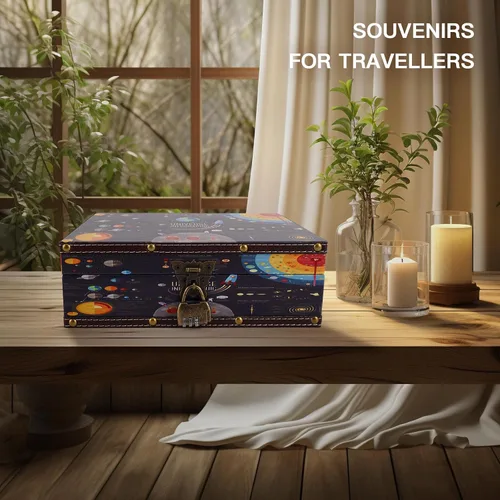 Vista 6 de WANLIAN Cofre de madera y cuero con tapa y cerradura - Caja decorativa de joyería y recuerdos para niños, adolescentes, para cumpleaños, bodas, día
