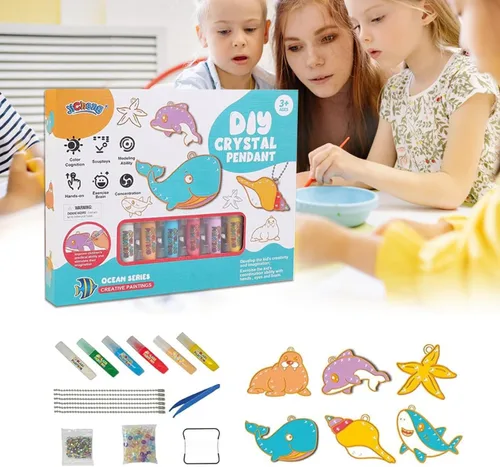 Vista 7 de Juego de manualidades y manualidades de pintura de cristal, kit de colgante de cristal para bricolaje, arte de pintura de ventana, kit de colgante