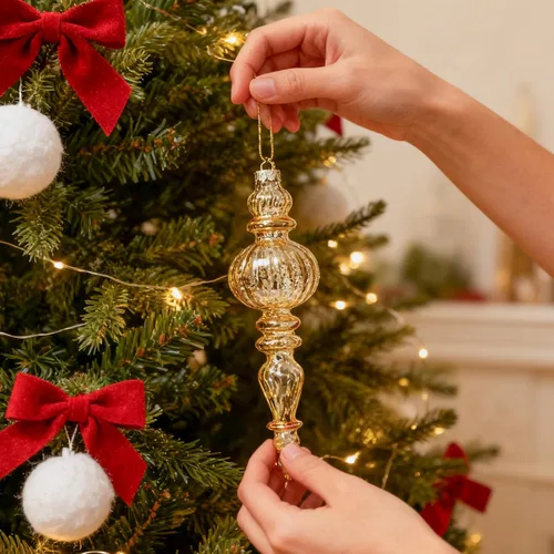 Vista 2 de DN DECONATION Adornos navideños de cristal de mercurio, lágrima y adorno de Dorado champán