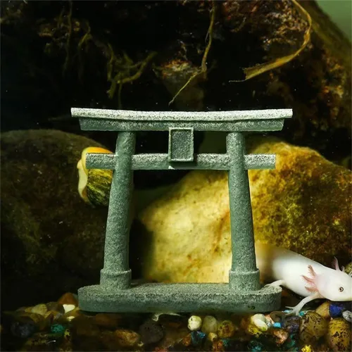 Vista 7 de livelyfish Estatua japonesa de la puerta sintoísta Torii, decoración asiática, figuras de pagoda de piedra arenisca para decoración de acuarios, L
