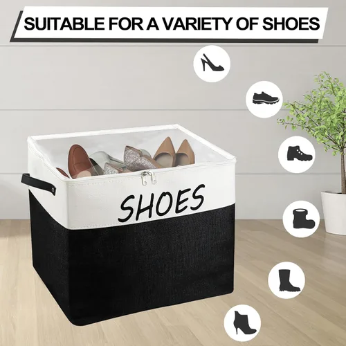 Vista 5 de Organizador grande de almacenamiento de zapatos de entrada, cesta de zapatos para entrada con cubierta transparente, caja plegable para zapatos