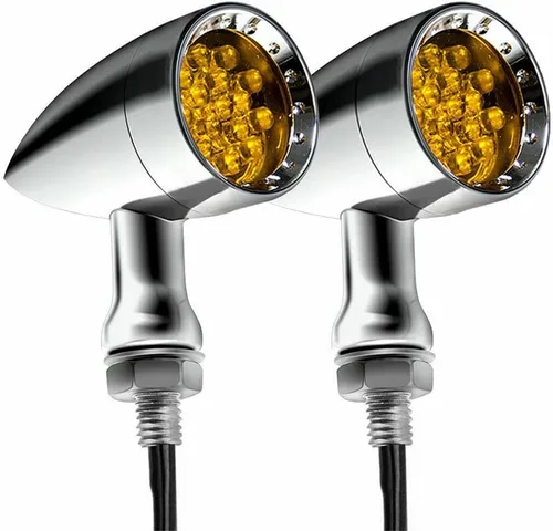 Vista 14 de Dreamizer Señales de giro de motocicleta en forma de bala con luces LED, lámpara indicadora de aleación de aluminio para Cafe Racer Bobber Shadow