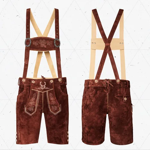 Vista 5 de BAVARIA TRACHTEN Lederhosen - Pantalones de cuero genuino alemán para hombre - Leiderhausen para hombre - Pantalones de cuero alemán - Marrón oscuro