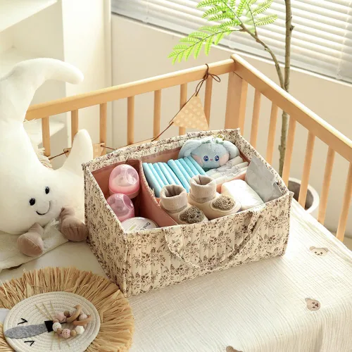 Vista 2 de Organizador floral de pañales para bebé, elegante cesta de almacenamiento resistente al agua para pañales y toallitas para bebé, organizador