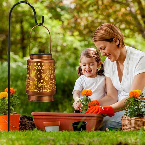 Vista 7 de Faroles solares de colibrí para exteriores, impermeables, decoración de jardín, luz LED de metal, regalos de cumpleaños para mujeres, mamá, regalos