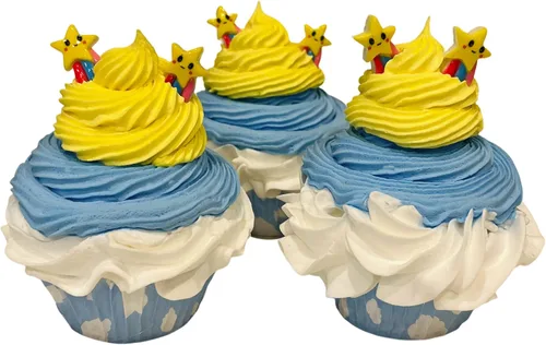 Vista 11 de Juego de 3 cupcakes falsos para tartas artificiales, hechas a mano por Dezicakes, cupcakes artificiales Azul