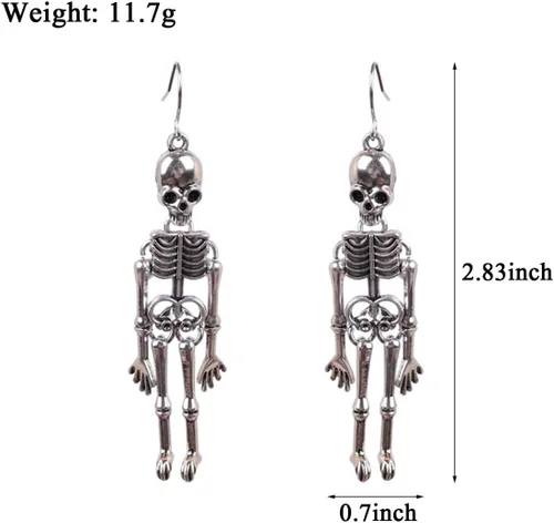 Vista 2 de Aretes de esqueleto de Halloween, aretes colgantes de esqueleto de calavera espeluznante para mujeres y niñas, aretes de fantasma para disfrazarse