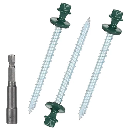 Vista 15 de Tornillos para techos de metal de 10 x 1 pulgada, tornillo para techo de chapa metálica con cabeza hexagonal negra y arandela EPDM para techos