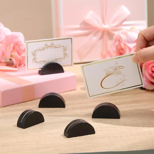 Vista 3 de Maitys 48 soportes de madera para números de mesa de boda, soporte para nombre de mesa de boda, diseño semicircular, tarjeteros con 48 tarjetas