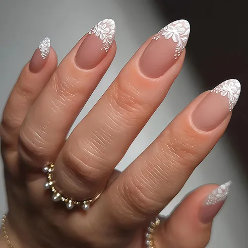 Vista 12 de Uñas postizas medianas a presión con forma de almendra y nude K-Nude
