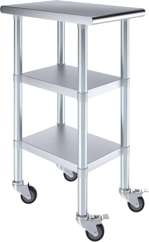 Vista 14 de AmGood Stainless Steel Work Table with 2 Shelves and Casters Metal Utility Table On Wheels