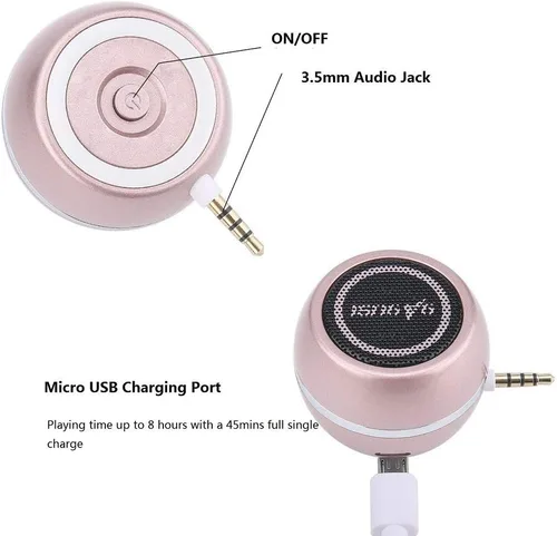 Vista 4 de Mini altavoz portátil con conector de entrada auxiliar de 0.138 in, altavoz de línea de teléfono móvil de 3 W para iPhone, iPad, iPod, tableta, Oro
