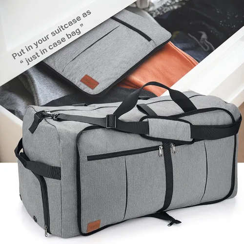 Vista 5 de Urtala - Bolsa de viaje para mujeres y hombres, bolsa grande plegable para fines de semana con compartimento para zapatos y tirante, maleta