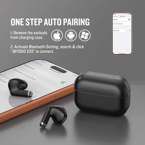 Vista 3 de Auriculares inalámbricos X25, auriculares semi-intraurales, auriculares de sonido súper graves, Bluetooth 5.3 con micrófono, llamada manos libres