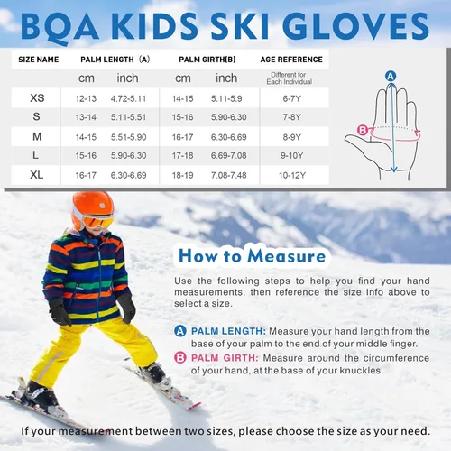 Vista 2 de BQA Guantes de esquí para niños, impermeables, para invierno, clima frío, snowboard, nieve, guantes cálidos para niños y niñas
