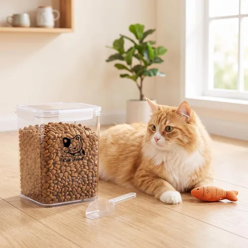 Vista 2 de Contenedor de almacenamiento de comida para gatos Recipiente hermético de comida para gatos con cuchara Contenedor de almacenamiento