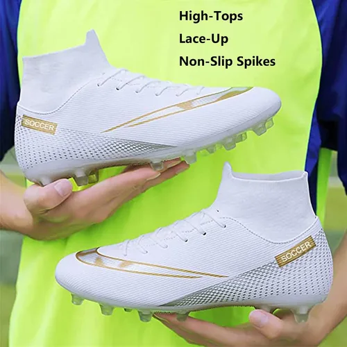 Vista 9 de UYO Men's Soccer Shoes Football Cleats Outdoor High-Tops Lace-Up Non-Slip Spikes AGFG Boots