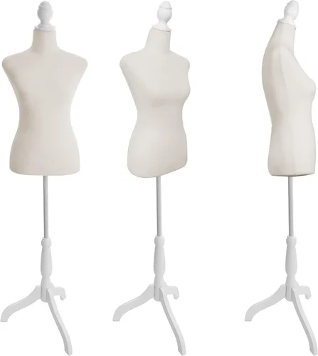 Vista 3 de Maniquí femenino con forma de torso y cuerpo de mujer con trípode ajustable para costura, para exhibición de vestidos, joyería (color beige)