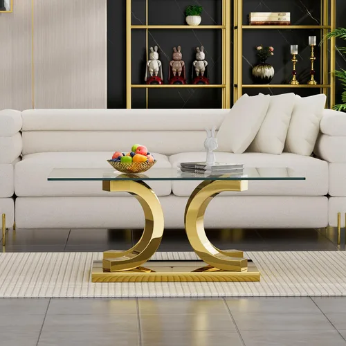 Vista 47 de Mesa auxiliar de cristal dorado de lujo, moderna mesa de centro cuadrada para sofá con base de acero inoxidable con espejo brillante, mesa de noche