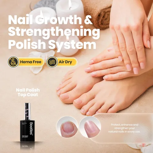 Vista 2 de Beetles - Esmalte de uñas 2 en 1, base y capa superior, esmalte de uñas transparente, de secado rápido, fortalecimiento de uñas natural, efecto