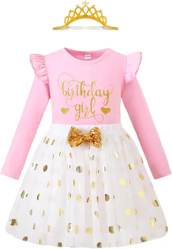 Vista 16 de LYSMuch Conjunto de ropa de cumpleaños para niñas, princesa, camisa de manga larga con malla y falda de burbuja con tutú