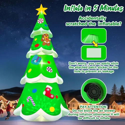 Vista 4 de Kalolary Árbol de Navidad inflable de 20 pies con luz LED, inflable gigante para exteriores, decoración al aire libre para fiestas, patio, césped