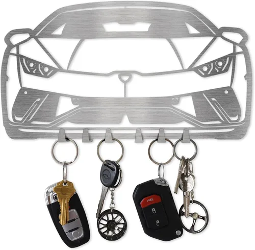 Vista 21 de MOOH Llavero de metal automotriz con 6 ganchos, regalo único para amantes de los automóviles montado en la pared para hombres y mujeres, decoración